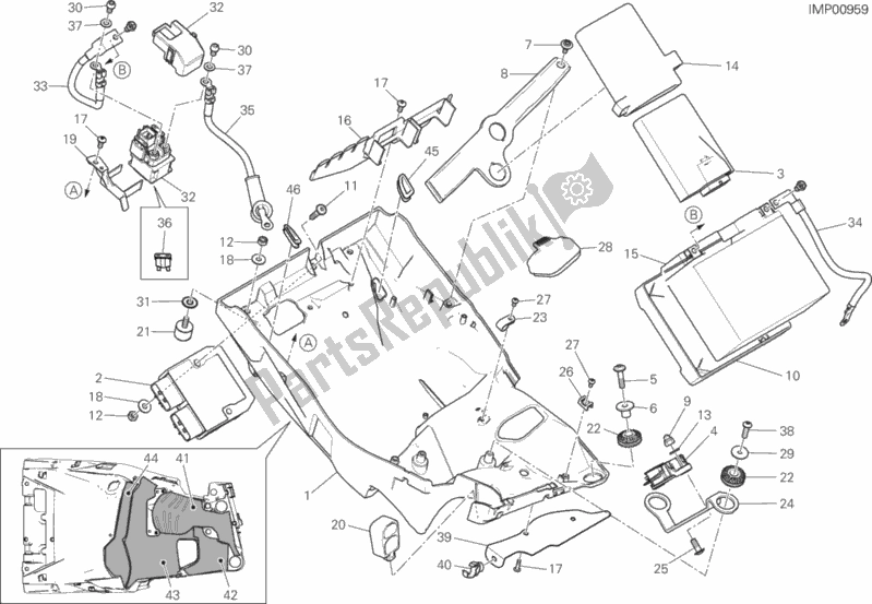 All parts for the Battery Holder of the Ducati Multistrada 1200 ABS Thailand 2016